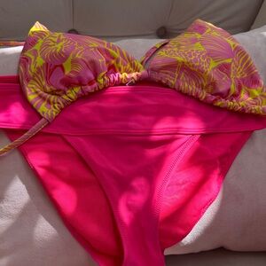 aerie Pink and Yellow Floral Bikini Top and Matching Pink Bottoms
